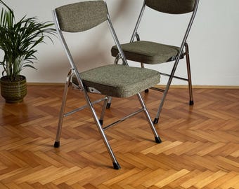 1 of 3 Vintage Upholstered Folding Chairs / Mid Century Chrome Accent Chair / Made in Germany / 1970s