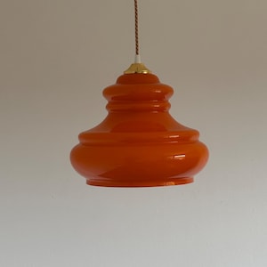 Orange Glass Vintage Pendant Lamp / Mid-Century Ceiling Light / Retro Home Decor / Dining Room Lighting / Opaline Glass / 1970s