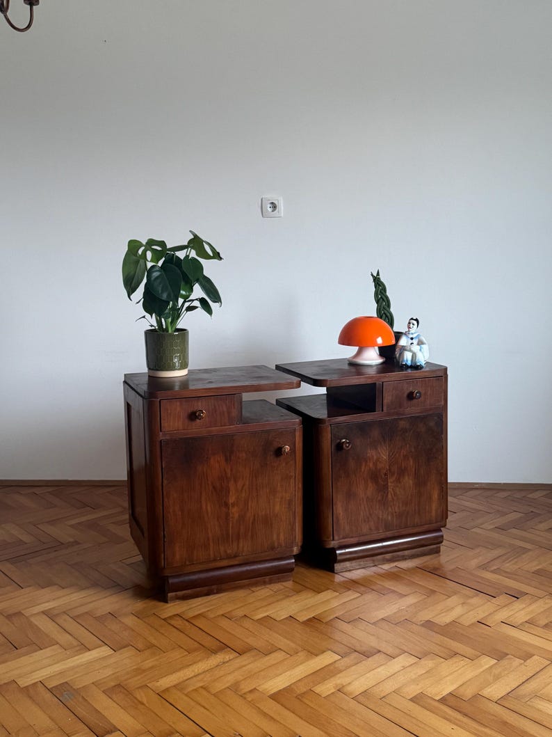 Pair of Vintage Wooden Nightstands / Mid Century Bedside Tables with Drawers / Bedroom Furniture / Bedroom Decor / Yugoslavia / 1960s
