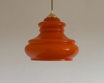 Orange Glass Vintage Pendant Lamp / Mid-Century Ceiling Light / Retro Home Decor / Dining Room Lighting / Opaline Glass / 1970s