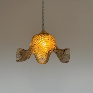 Vintage Murano Wavy Glass Pendant Lamp / Mid Century Italian Ceiling Light /  Adjustable Drop Height / Italy / 1970s