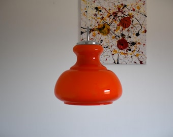 Vintage Orange Glass Pendant Lamp / Mid-Century Modern Ceiling Light / Retro Home Decor /  Kitchen Lighting /  Opaline Glass / 1970s