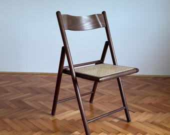 Vintage Wooden Folding Chair / Mid Century Modern Brown Foldable Chair / Aldo Jacober Design Style / Accent Chair / Made in Italy / 1970s