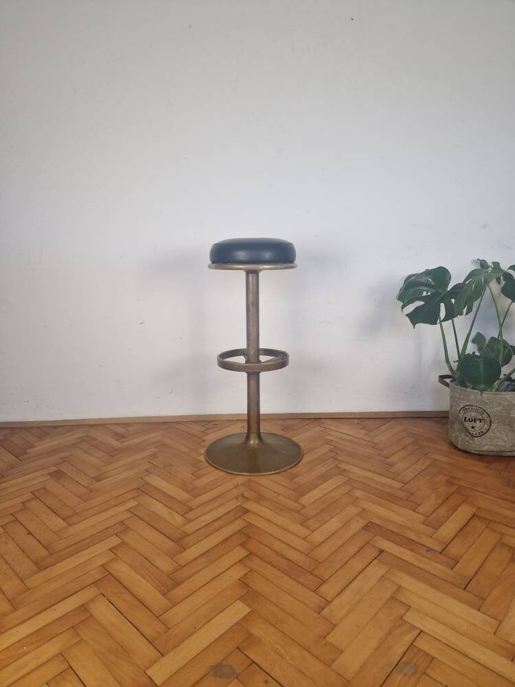 Vintage Bar Stools Pub Stools Mid century Brass and Faux
