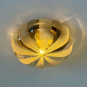 Vintage Round Glass Ceiling Light or Wall Sconce / Mid Century Large Flush Mount Light / Sunburst Lamp / Wall Decor / Yugoslavia / 1970s