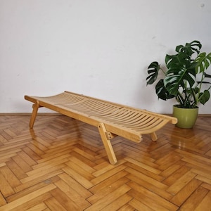 Vintage Wooden Children&#39;s Deck Chair / Kindergarten Beds / Kid & Toddler Lounger / Scandinavian Style Daybed / Niko Kralj for Rex / 1970s