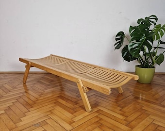 Vintage Wooden Children&#39;s Deck Chair / Kindergarten Beds / Kid & Toddler Lounger / Scandinavian Style Daybed / Niko Kralj for Rex / 1970s