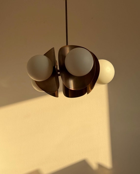 Bronze Cooper 5 Arms Sputnik Chandelier / Vintage Pendant Light / Sputnik Chandelier / Space Age / Atomic Copper Ceiling Light / 1970 / 70s