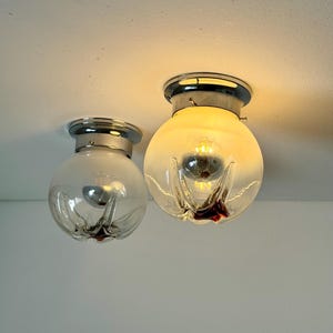 1 of 2 Vintage Murano Glass Ceiling or Wall Light / Italian Globe Sconce by Mazegga  / Mid Century Modern Flush Mount Lamp / Italy / 1970s