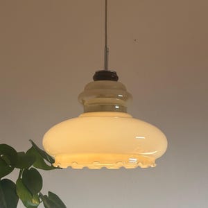 Vintage Opaline Glass Pendant Light / Ceiling Beige Glass Light / MCM Pendant Light / Mid Century Modern Hanging Light / Yugoslavia / 70s
