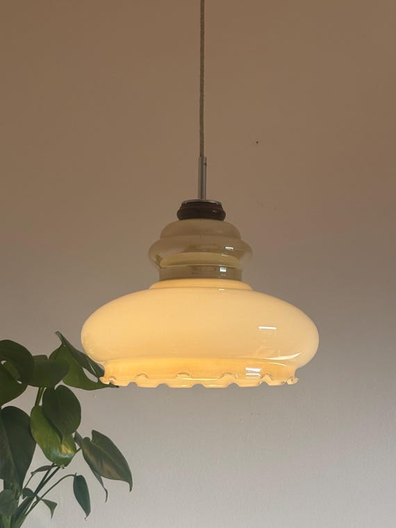 Vintage Opaline Glass Pendant Light Ceiling Beige Glass Light