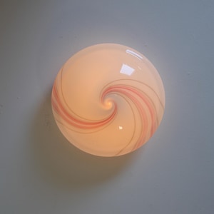 Vintage Ceiling or Wall Murano Glass Lamp / Mid Century Modern Pink Swirl Flush Mount Light / Italian Sconce / 1970s