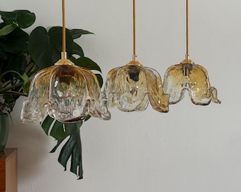 1 of 4 Vintage Amber Pendant Lamps / Orange & Clear Murano Glass Ceiling Light / Mid Century Kitchen Island Lighting / Italy / 1970s