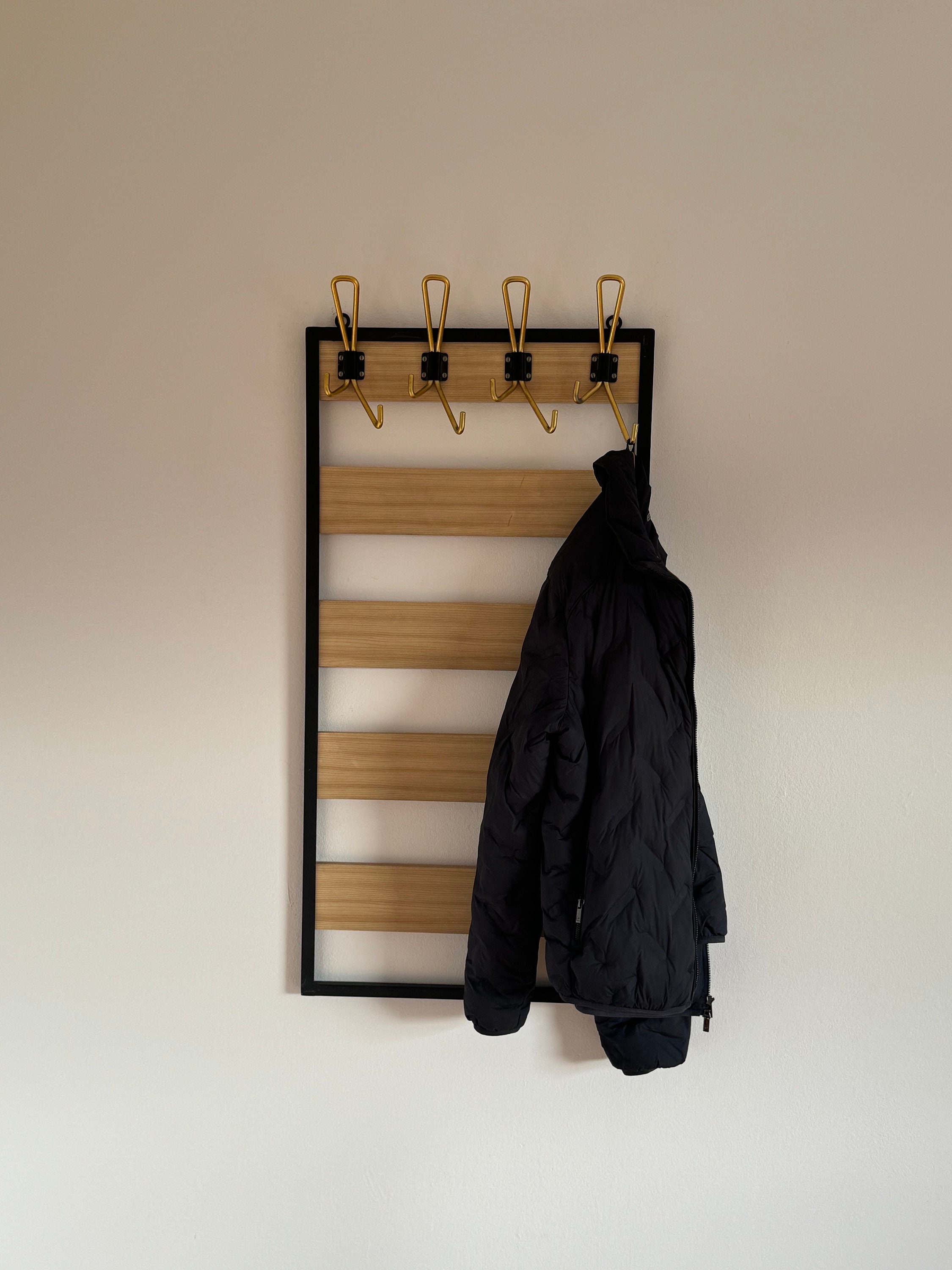 90's «Coat hanger » vintage デザイナーズ Fantastic Large Wood and Metal Wall Coat Hanger / Mid Century