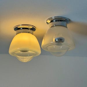 1 of 2 Vintage Ceiling or Wall Sconce / Chrome and Glass Lamp / Mid Century Modern Round Lamp / Flush Mount Light / Made in Yugoslavia 1970s