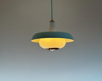 Vintage Vitreous Metal Ceiling Light / Ceiling Pendant / Mid Century Modern / Opal Ceiling Light / Germany / 1960s