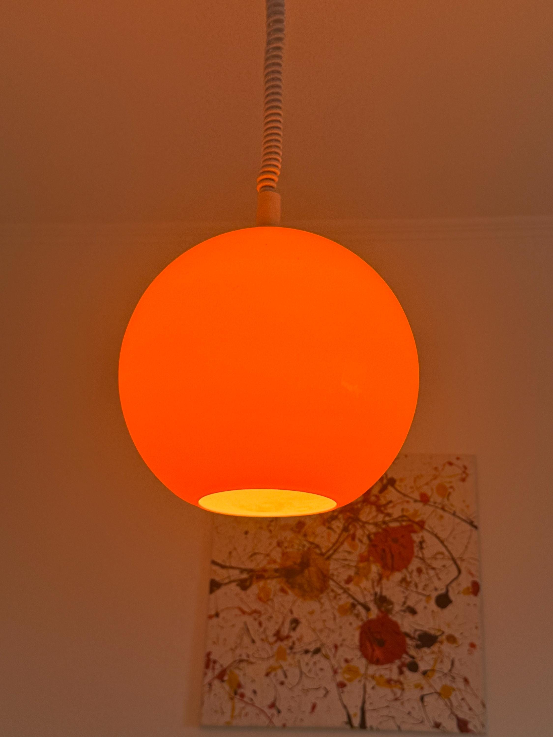 Mid-century modern orange glass pendant light / vintage opal ceiling lighting / retro fixture / dining room lamp / Yugoslavia / 1970s