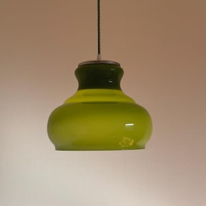 Vintage Opaline Green Glass Pendant Light / MCM Ceiling Light /  Mid Century Modern Hanging Light / Yugoslavia / 1970s