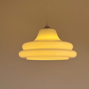 Space Age Milky White Glass Pendant Light / Mid Century Modern Ceiling Light / Vintage Minimalist Hanging Lamp / UFO Lamp / Italy / 1970s