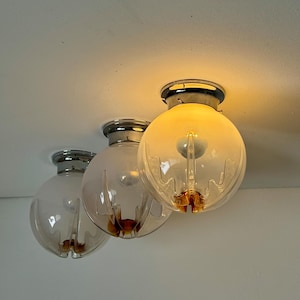 1 of 3 Vintage Murano Glass Ceiling or Wall Light / Mid Century Modern Globe Sconce by Mazegga / Flush Mount Light / Made in Italy / 1970s