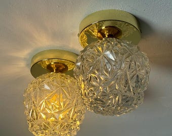 1 of 6 Vintage Textured Glass Ceiling or Wall Lamp / Mid Century Flush Mount Light / Globe Sconce / Yugoslavia / 1960s