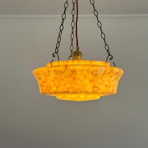 Vintage Art Deco Marbled Glass Pendant Lamp / Antique Begie Pendant Light / Mid Century Modern Ceiling Lamp / Home Decor / 1950s