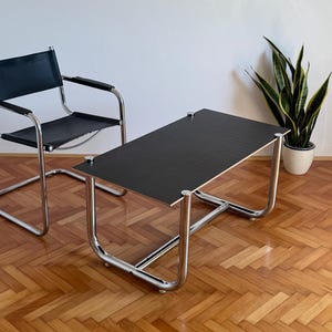 Vintage Bauhaus Style Coffee Table / Mid Century Modern Black & Chrome Side Table / Retro Italian Rectangular Wooden Table / 1970s
