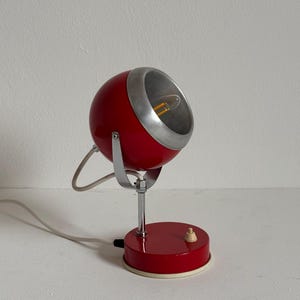 Vintage Adjustable Red Bedside Lamp / Mid Century Modern Metal Table Lamp / Desk Lamp / Night Light / Bedroom Decor / Yugoslavia / 1970s