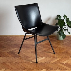 Vintage 1960er Jahre Niko Kralj Original Schwarze Lederschalensessel / Mid Century Modern Lounge Chairs / Akzentstuhl / Jugoslawien / 1960er Jahre