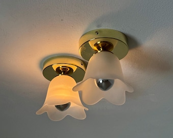 1 of 6 Vintage White Frosted Glass Flower Sconces / White Wall or Ceiling Lights / Flush Mount Lamps / Yugoslavia / 1980s