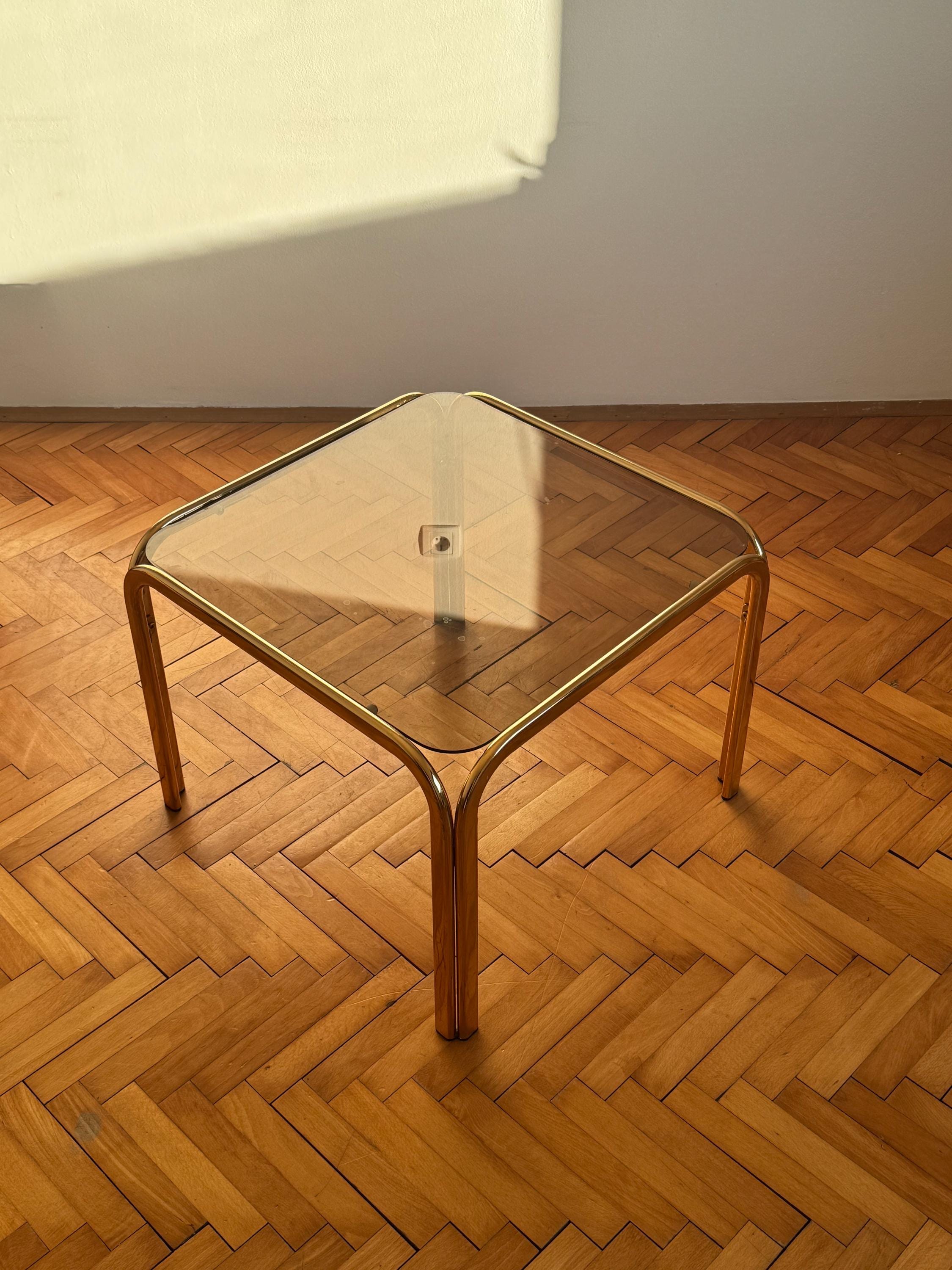 Vintage 80s Gold and Smoked Glass Coffee Table / Mid-century