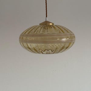 Space Age Smoked Glass Pendant Light / Vintage Transparent Yellow UFO Lamp / Ceiling Light / Made in Yugoslavia / 1970s