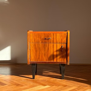 Vintage Wooden Nightstand / Mid Century Modern Brown Bedside Table / Yugoslavian Cabinet / Bedroom Furniture / 1970s