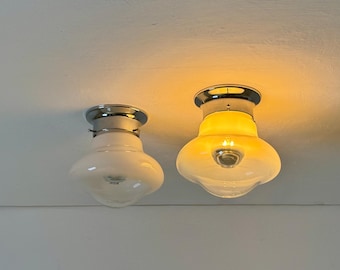 1 of 2 Vintage White to Clear Glass Ceiling or Wall Light / Space Age Mazzega Flush Mount Lamp / Gradient Sconce / 1970s