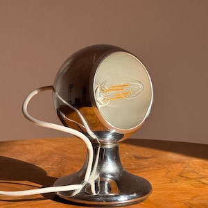 Vintage Chrome Table Lamp / Eyeball Bedside Lamp / Mid Century Modern Desk Light / Night Light / Reading Lamp / Made in Italy / 1970s