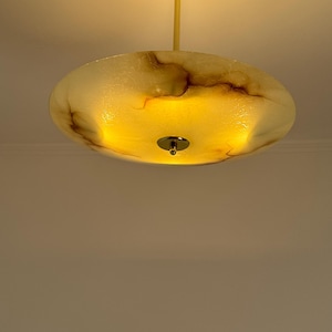 Vintage Art Deco Glass Pendat Lamp  / Mid Century Modern Marble Glass Plate Ceiling Lamp / Dics Hanging Lamp /  Glass Saucer / 1950s