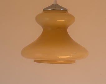 Vintage Beige Glass Pendant Lamp / Space Age UFO Lamp / Mid Century Modern Ceiling Light / Retro Home Decor / Made in Yugoslavia / 1970s