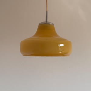 Vintage Begie Opal Glass Pendant Lamp / Mid Century Modern Ceiling Light / Retro Hanging Lamp / Yugoslavia / 1970s