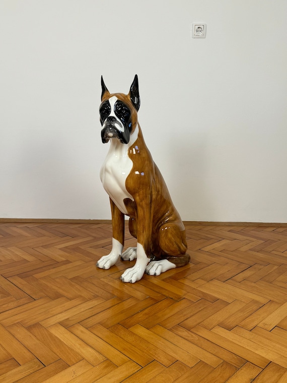 Boxer Dog Ceramic Statue / Vintage Porcelanin Life Size Dog