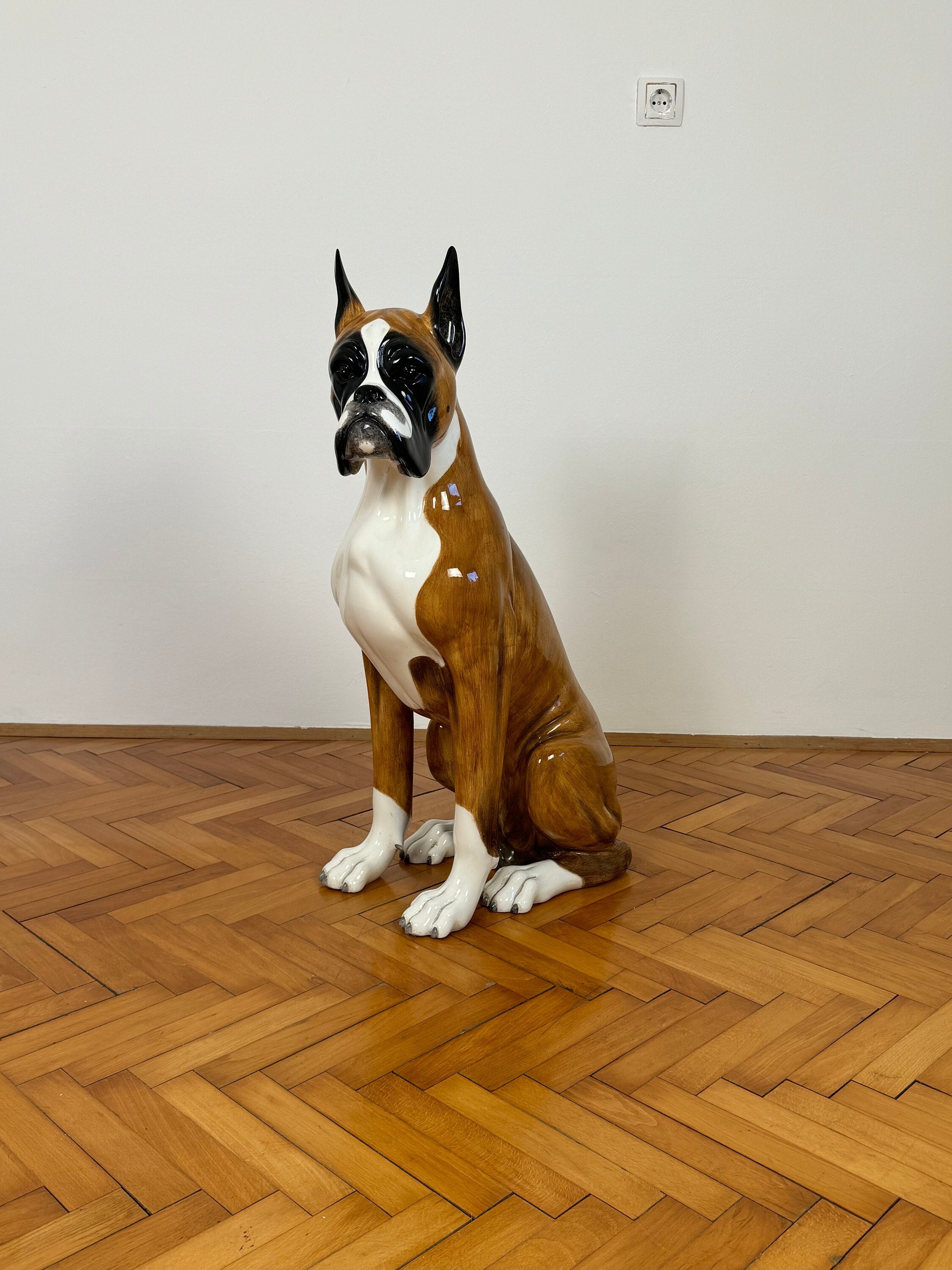 Boxer Dog Ceramic Statue / Vintage Porcelanin Life Size Dog