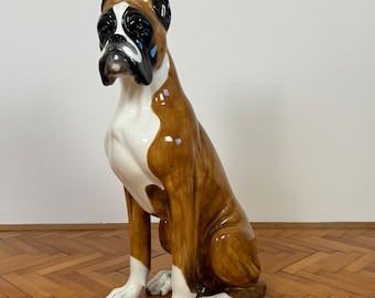 Boxer Dog Ceramic Statue / Vintage Porcelanin Life Size Dog