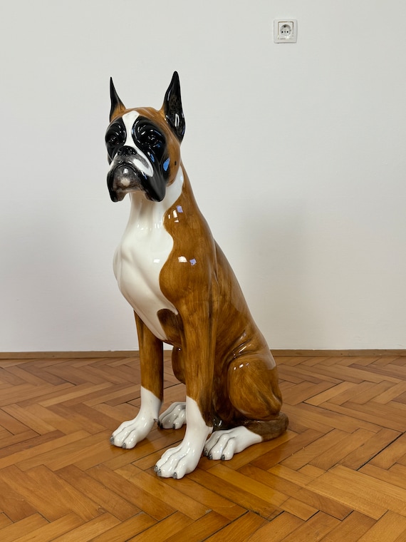 Boxer Dog Ceramic Statue / Vintage Porcelanin Life Size Dog