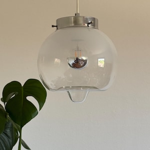 Vintage Transcluent Glass Globe Pendant Lamp / Mid Century Modern Ceiling Light / Retro Hanging Lamp / Made in Italy / 1970s