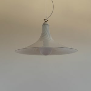Vintage Murano Swirled Spiral Glass Pendant Lamp / Mid Century Modern Chandelier / White Glass Ceiling Light / Italy / 1980s