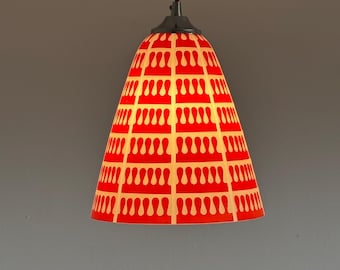 Vintage Red & White Glass Pendant Lamp / Space Age Ceiling Light / Mid Century Cone Hanging Lamp / Yugoslavia / 1980s