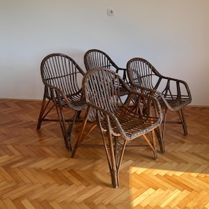 1 of 4 Vintage Bamboo Rattan Armchair / Mid Century Outdoor Patio Chairs / BOHO Balcony Chair / Bamboo Furniture / 1970s