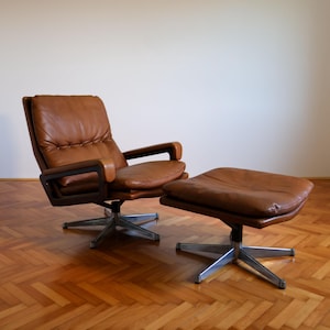 Vintage Brown Leather King Lounge Chair / Mid Century Armchair / André Vandenbeuck Design / 1960s