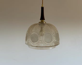 Vintage Clear Glass Pendant Lamp / Mid Centrury Modern Ceiling Light / Retro Hanging Lamp / Dining Room Light / Made in Yugoslavia / 1970s