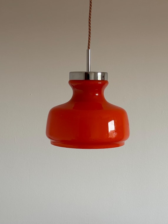 Orange Glass Vintage Pendant Lamp / Mid-Century Ceiling Light / Retro Home Decor /  Kitchen Lighting /  Opaline Glass / 1970s