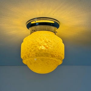 Vintage Begie Ceiling or Wall Light / Chrome and Glass Lamp / Mid Century Modern Globe Sconce  / Made in Yugoslavia / 1970s